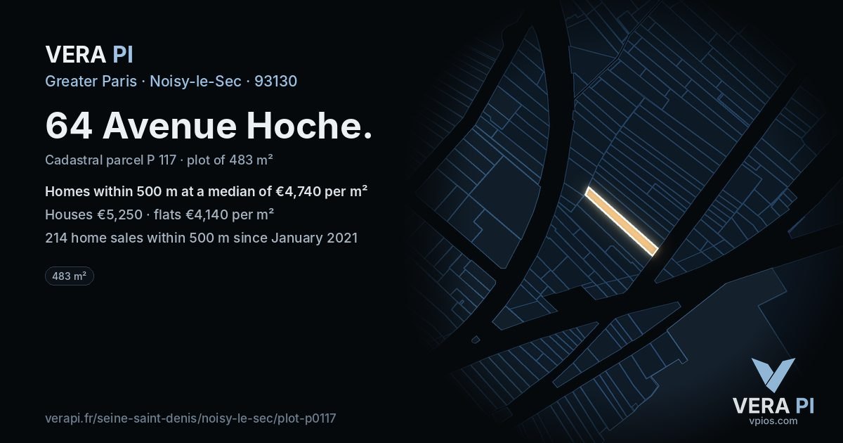 64 Avenue Hoche, Noisy-le-Sec at night – the plot lit, the parcels around coloured by the prices near them