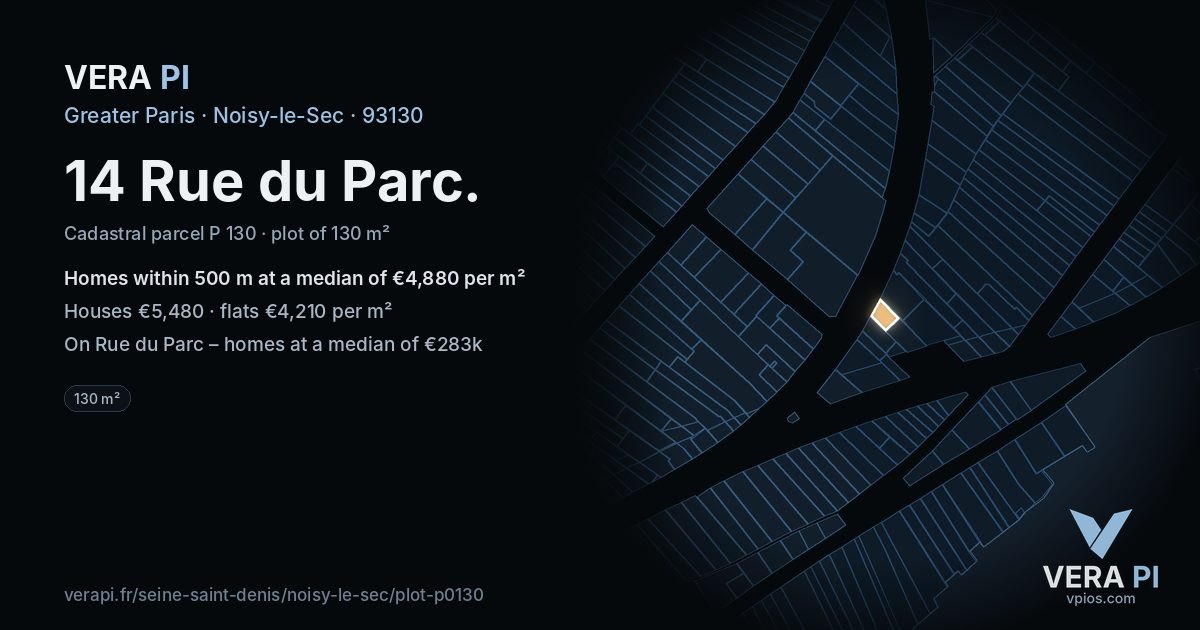 14 Rue du Parc, Noisy-le-Sec at night – the plot lit, the parcels around coloured by the prices near them
