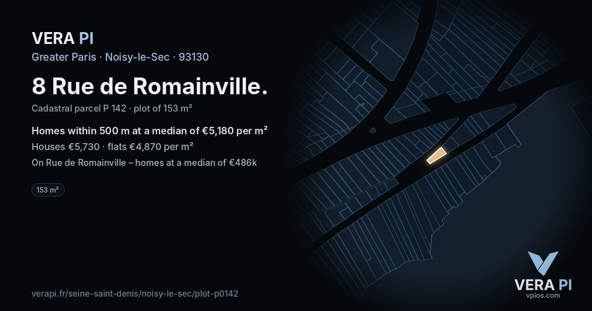 8 Rue de Romainville, Noisy-le-Sec at night – the plot lit, the parcels around coloured by the prices near them
