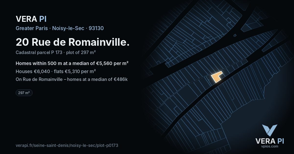 20 Rue de Romainville, Noisy-le-Sec at night – the plot lit, the parcels around coloured by the prices near them