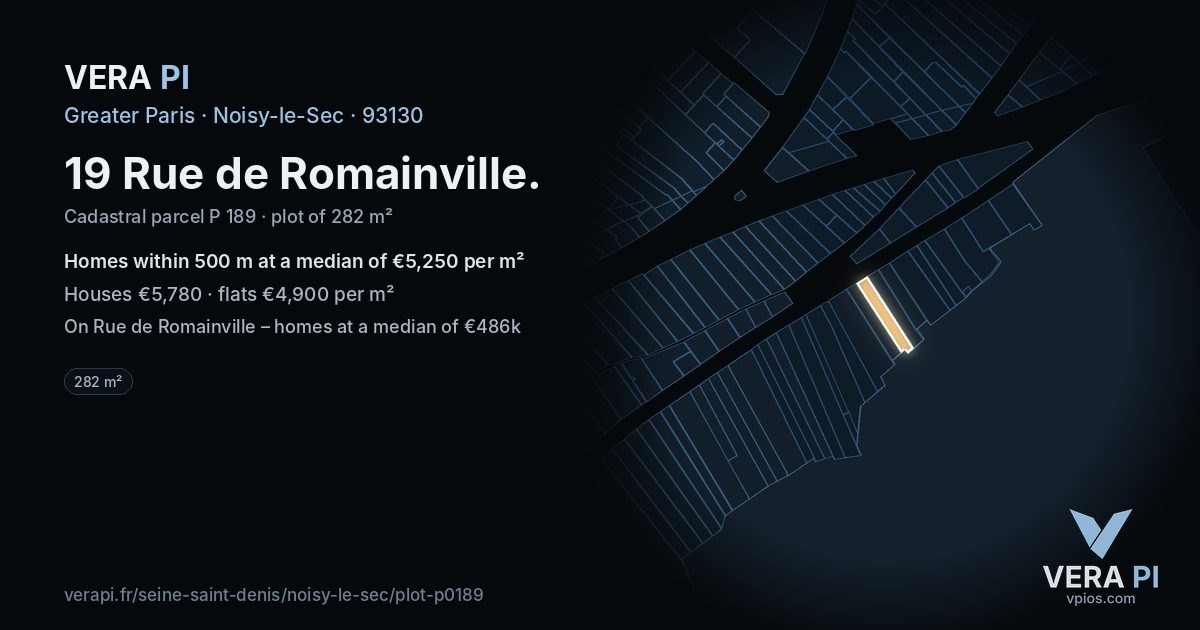 19 Rue de Romainville, Noisy-le-Sec at night – the plot lit, the parcels around coloured by the prices near them