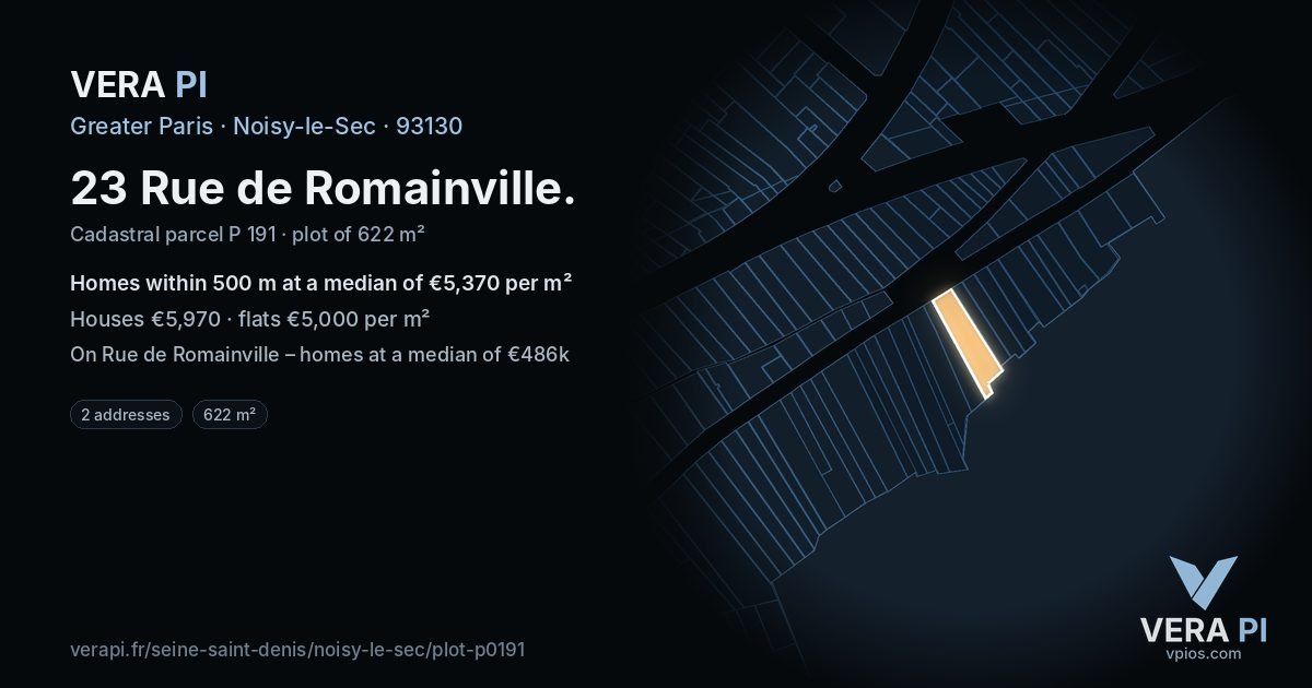 23 Rue de Romainville, Noisy-le-Sec at night – the plot lit, the parcels around coloured by the prices near them