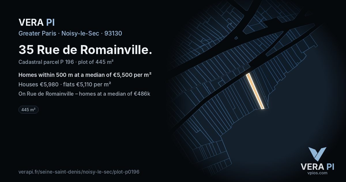 35 Rue de Romainville, Noisy-le-Sec at night – the plot lit, the parcels around coloured by the prices near them