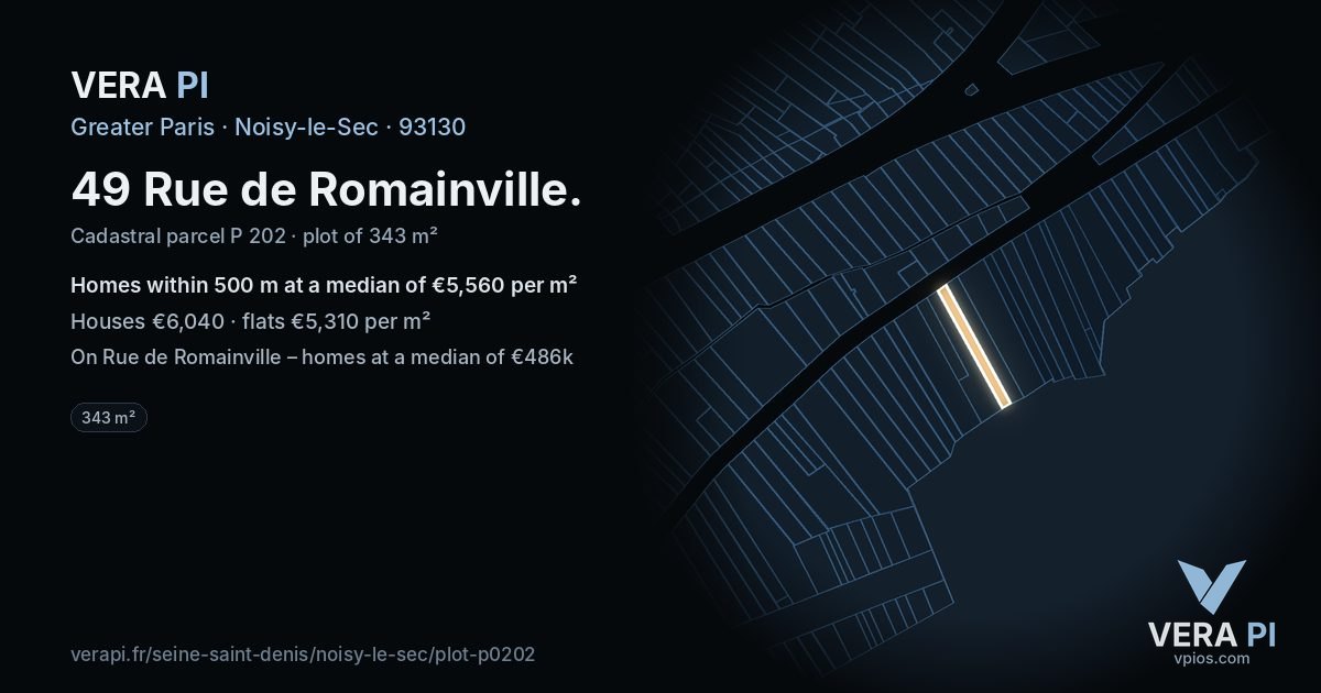 49 Rue de Romainville, Noisy-le-Sec at night – the plot lit, the parcels around coloured by the prices near them