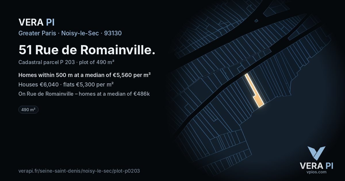 51 Rue de Romainville, Noisy-le-Sec at night – the plot lit, the parcels around coloured by the prices near them
