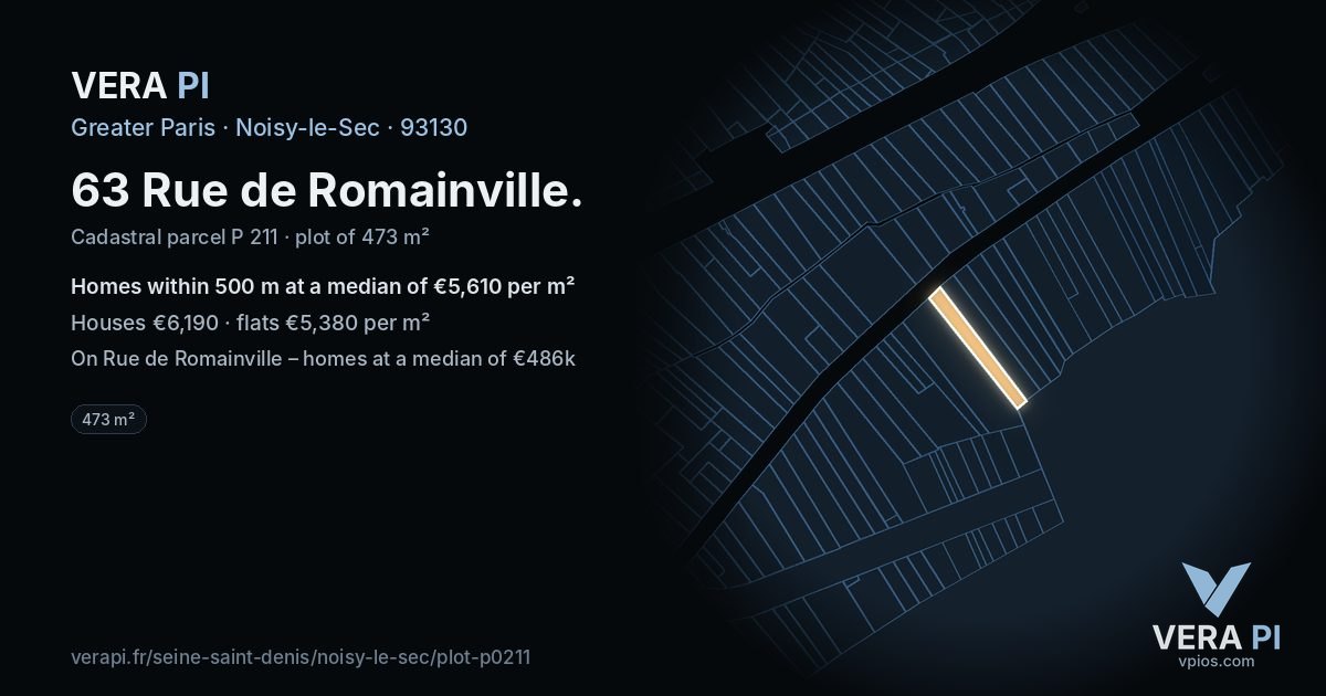 63 Rue de Romainville, Noisy-le-Sec at night – the plot lit, the parcels around coloured by the prices near them