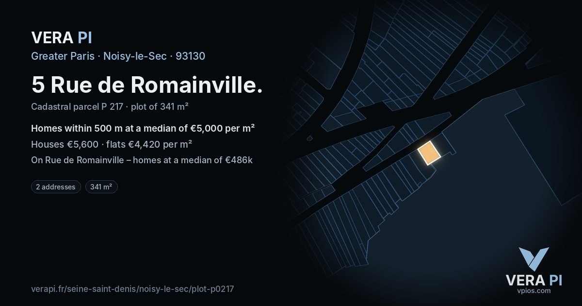 5 Rue de Romainville, Noisy-le-Sec at night – the plot lit, the parcels around coloured by the prices near them