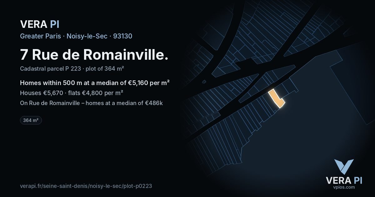 7 Rue de Romainville, Noisy-le-Sec at night – the plot lit, the parcels around coloured by the prices near them