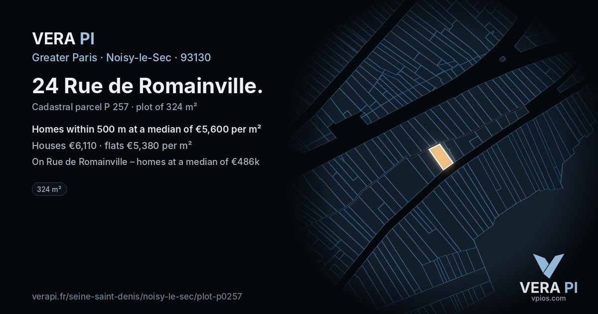 24 Rue de Romainville, Noisy-le-Sec at night – the plot lit, the parcels around coloured by the prices near them