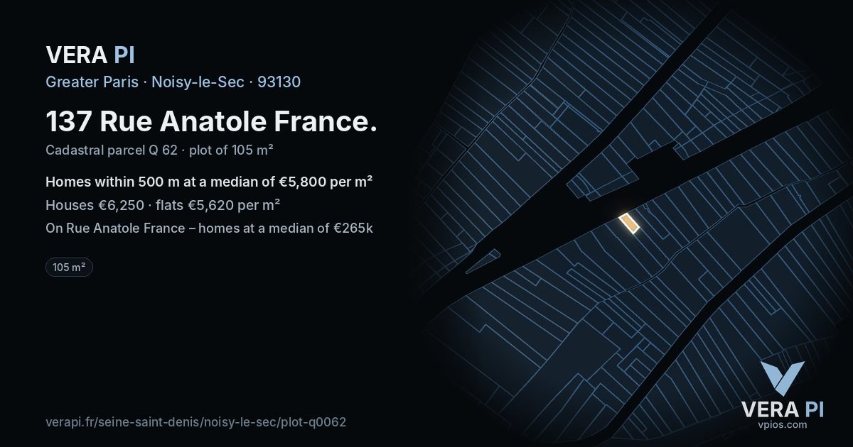 137 Rue Anatole France, Noisy-le-Sec at night – the plot lit, the parcels around coloured by the prices near them