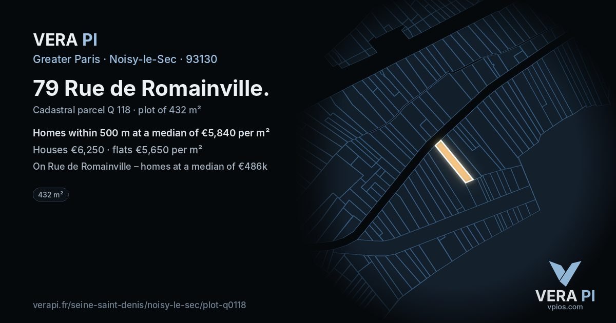 79 Rue de Romainville, Noisy-le-Sec at night – the plot lit, the parcels around coloured by the prices near them