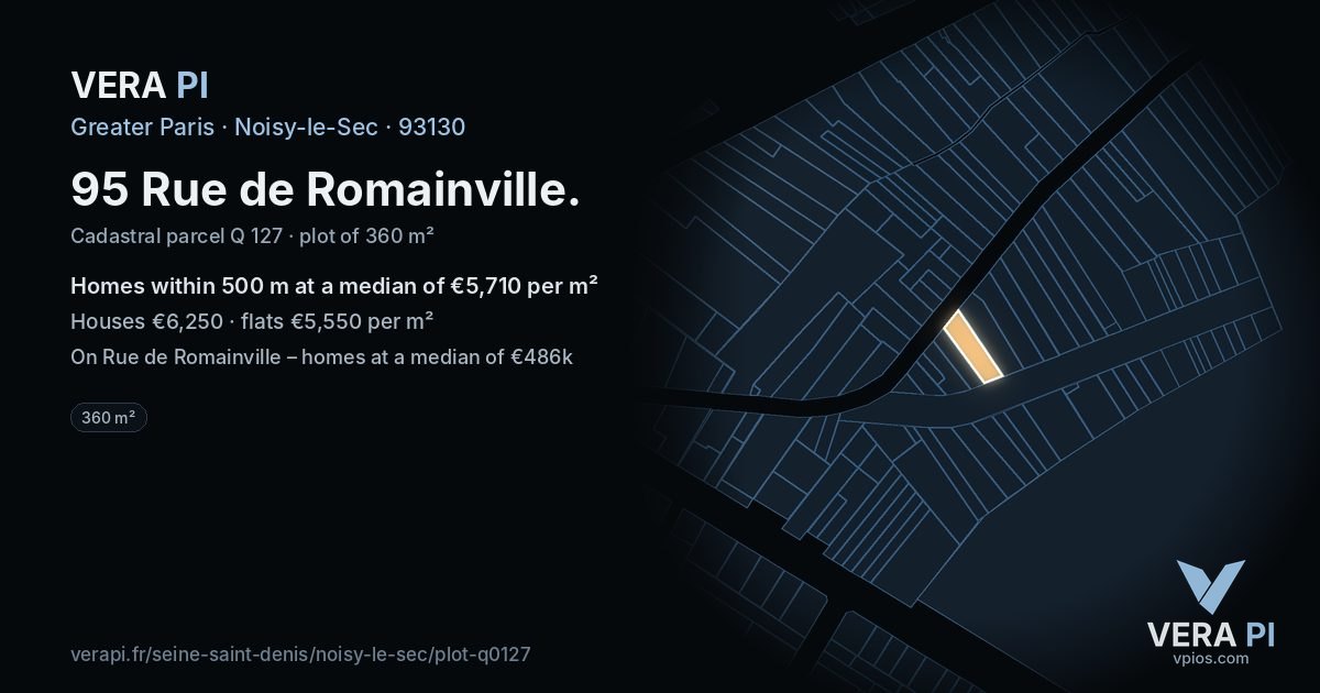 95 Rue de Romainville, Noisy-le-Sec at night – the plot lit, the parcels around coloured by the prices near them