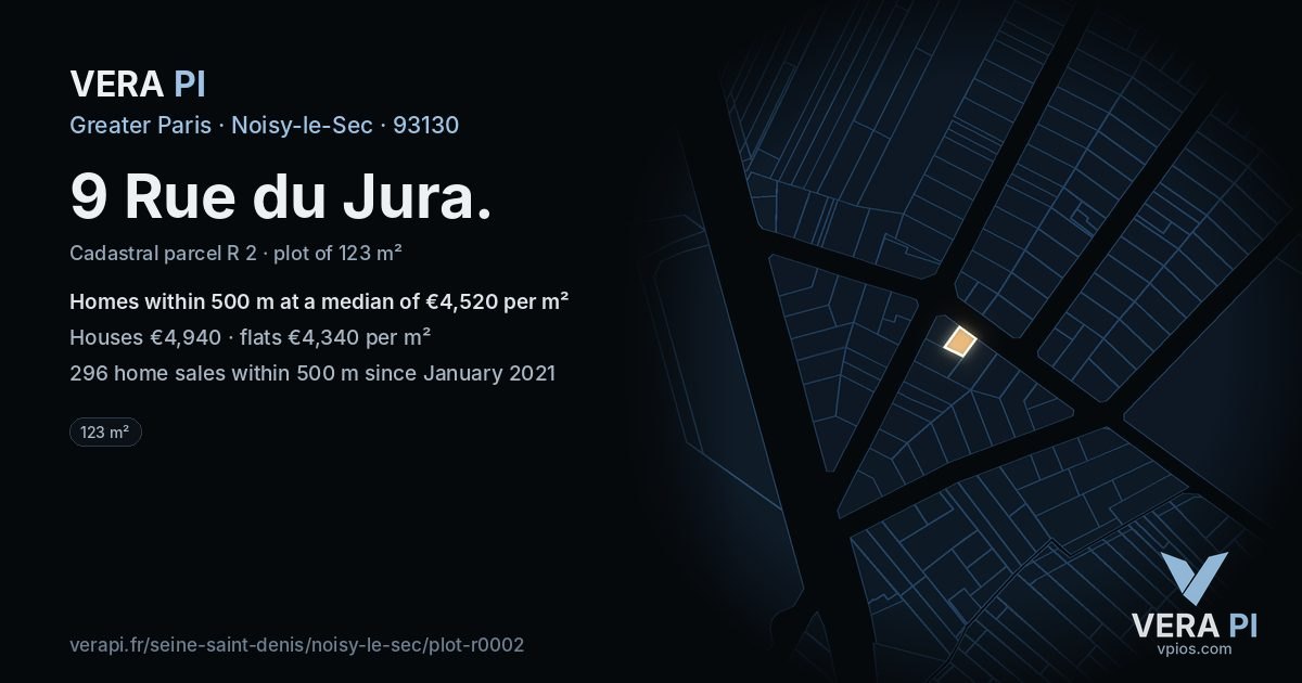 9 Rue du Jura, Noisy-le-Sec at night – the plot lit, the parcels around coloured by the prices near them