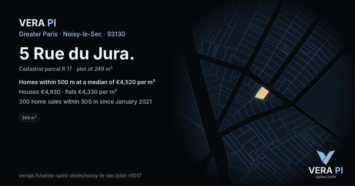 5 Rue du Jura, Noisy-le-Sec at night – the plot lit, the parcels around coloured by the prices near them