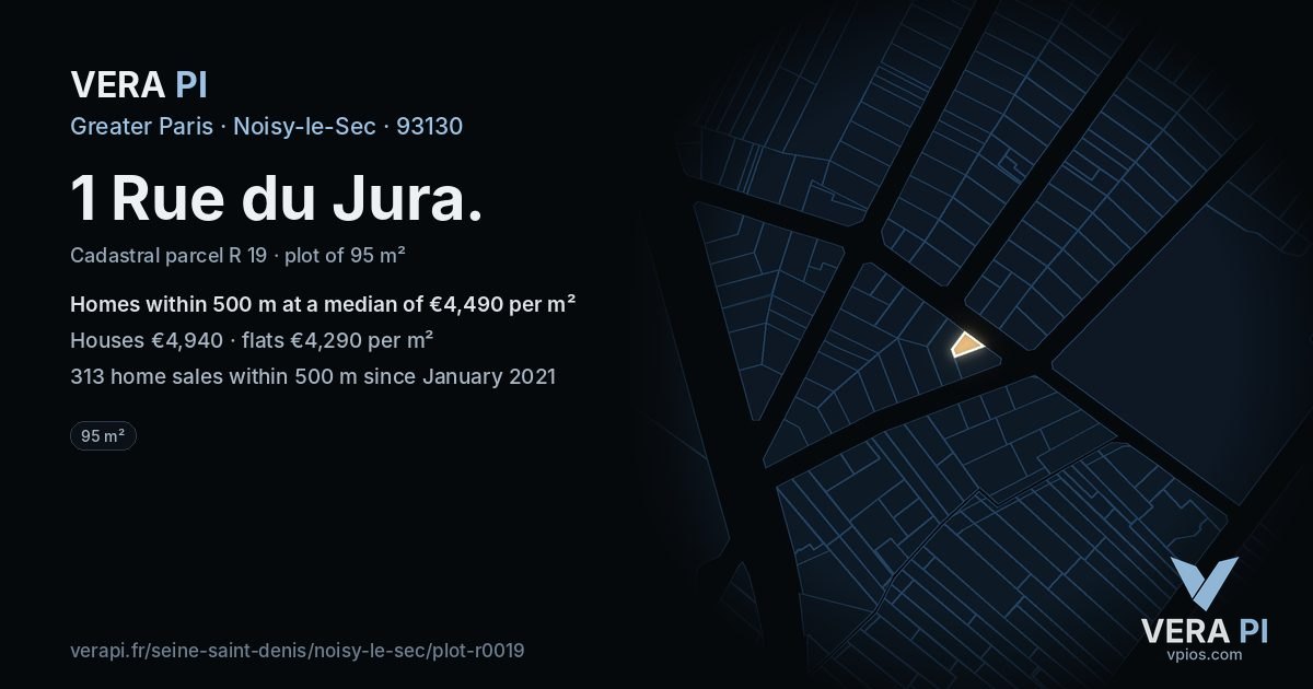 1 Rue du Jura, Noisy-le-Sec at night – the plot lit, the parcels around coloured by the prices near them
