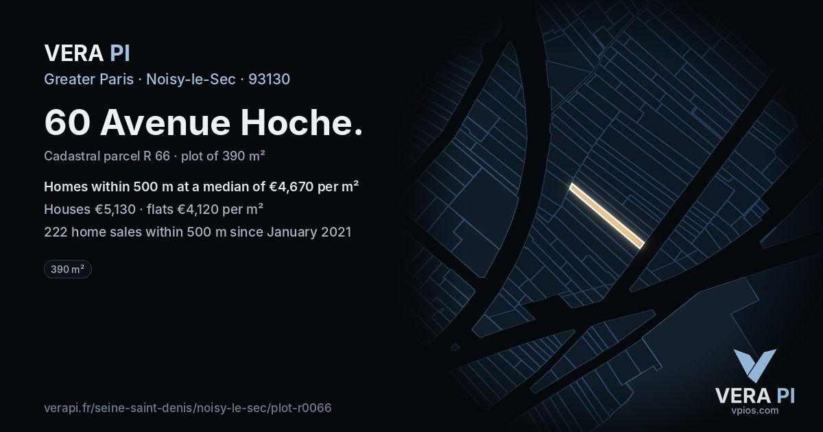 60 Avenue Hoche, Noisy-le-Sec at night – the plot lit, the parcels around coloured by the prices near them