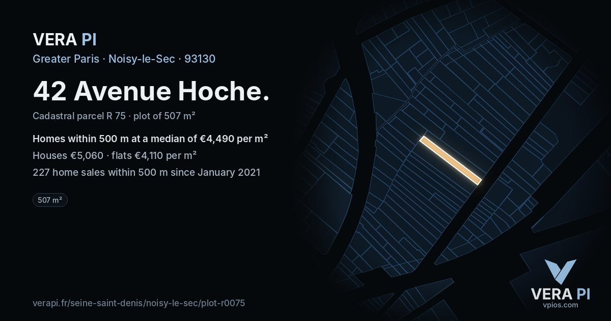 42 Avenue Hoche, Noisy-le-Sec at night – the plot lit, the parcels around coloured by the prices near them