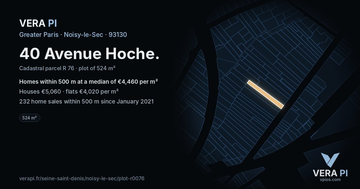 40 Avenue Hoche, Noisy-le-Sec at night – the plot lit, the parcels around coloured by the prices near them