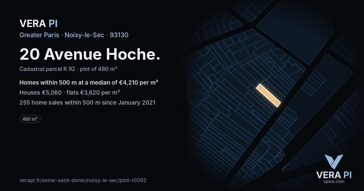 20 Avenue Hoche, Noisy-le-Sec at night – the plot lit, the parcels around coloured by the prices near them