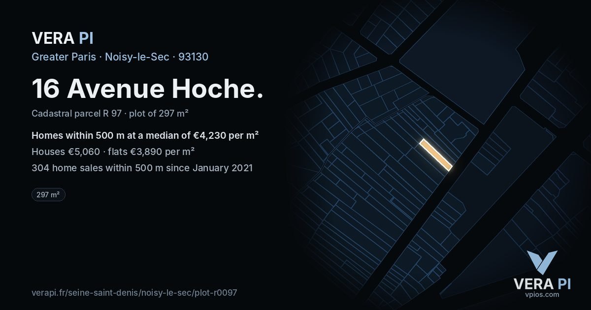 16 Avenue Hoche, Noisy-le-Sec at night – the plot lit, the parcels around coloured by the prices near them