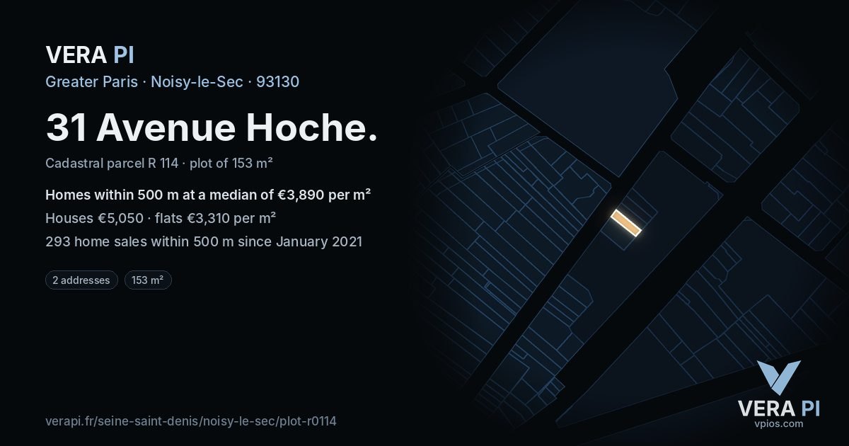 31 Avenue Hoche, Noisy-le-Sec at night – the plot lit, the parcels around coloured by the prices near them