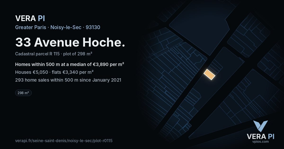 33 Avenue Hoche, Noisy-le-Sec at night – the plot lit, the parcels around coloured by the prices near them