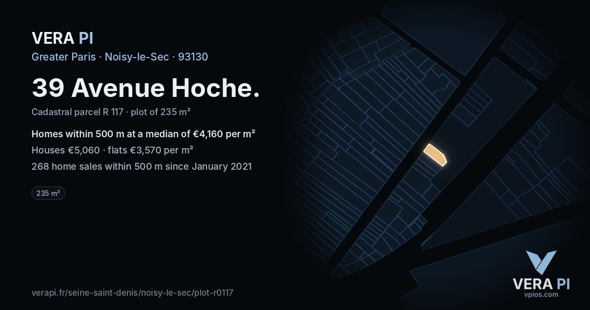 39 Avenue Hoche, Noisy-le-Sec at night – the plot lit, the parcels around coloured by the prices near them