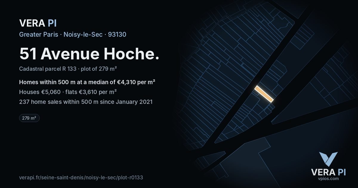 51 Avenue Hoche, Noisy-le-Sec at night – the plot lit, the parcels around coloured by the prices near them