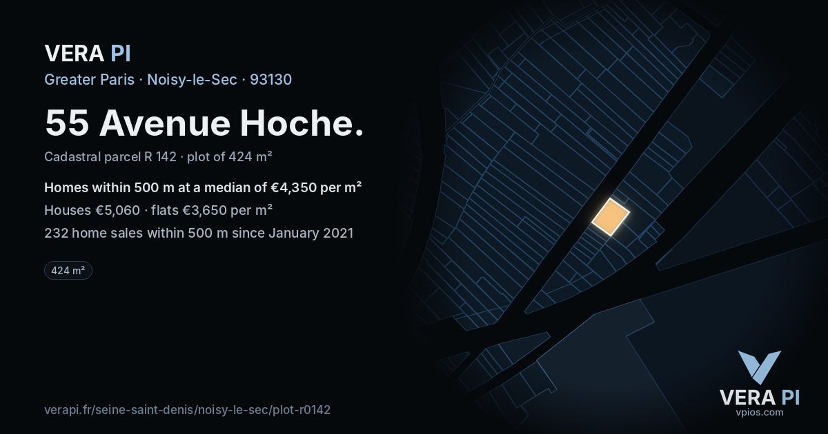 55 Avenue Hoche, Noisy-le-Sec at night – the plot lit, the parcels around coloured by the prices near them