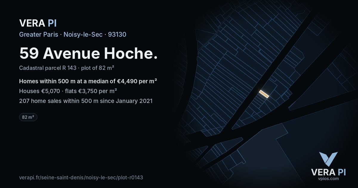 59 Avenue Hoche, Noisy-le-Sec at night – the plot lit, the parcels around coloured by the prices near them