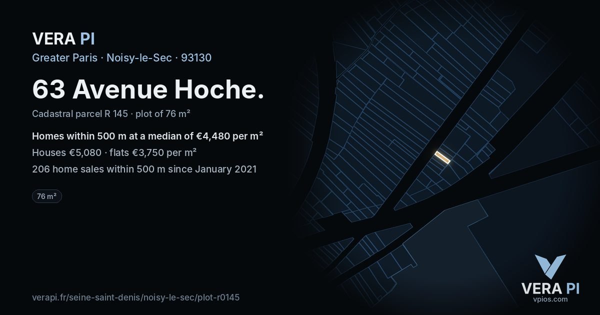63 Avenue Hoche, Noisy-le-Sec at night – the plot lit, the parcels around coloured by the prices near them