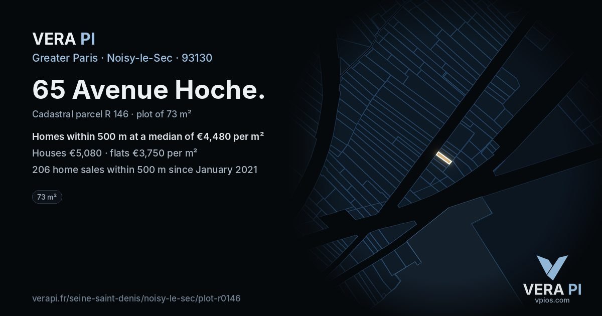 65 Avenue Hoche, Noisy-le-Sec at night – the plot lit, the parcels around coloured by the prices near them