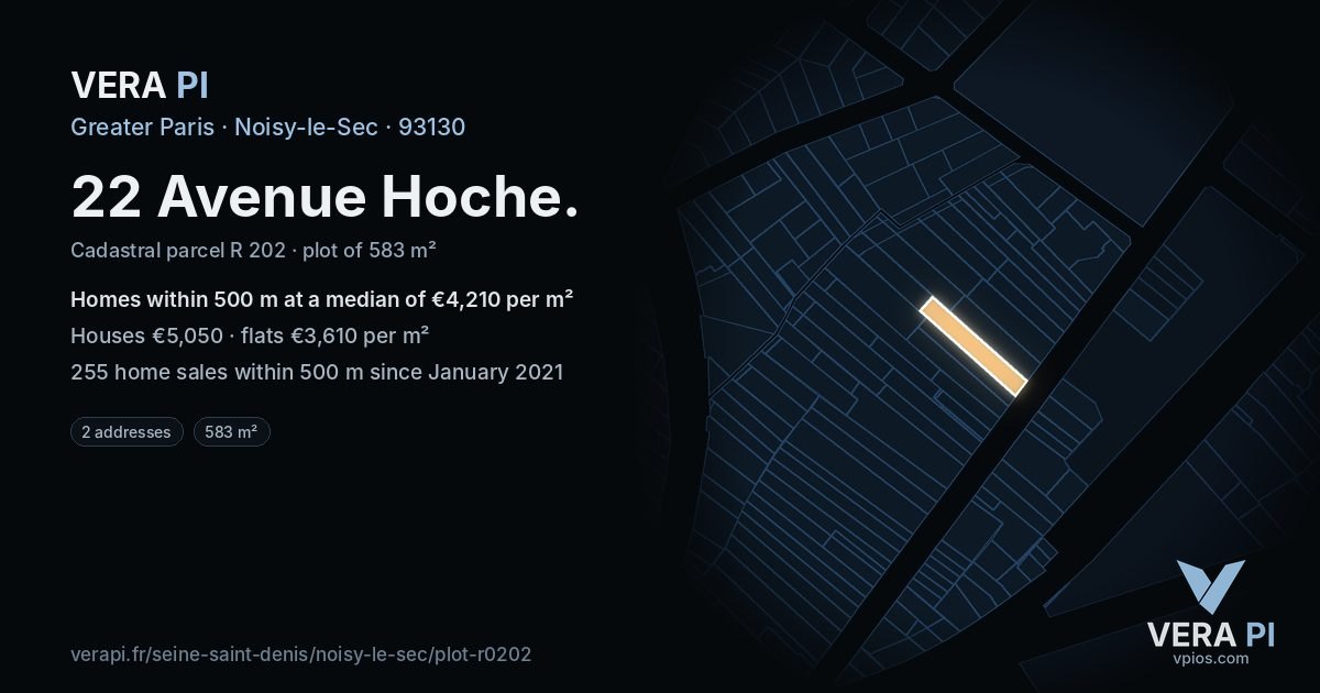 22 Avenue Hoche, Noisy-le-Sec at night – the plot lit, the parcels around coloured by the prices near them