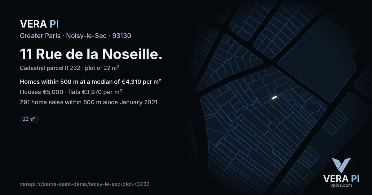 11 Rue de la Noseille, Noisy-le-Sec at night – the plot lit, the parcels around coloured by the prices near them