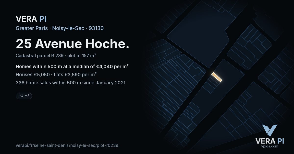 25 Avenue Hoche, Noisy-le-Sec at night – the plot lit, the parcels around coloured by the prices near them