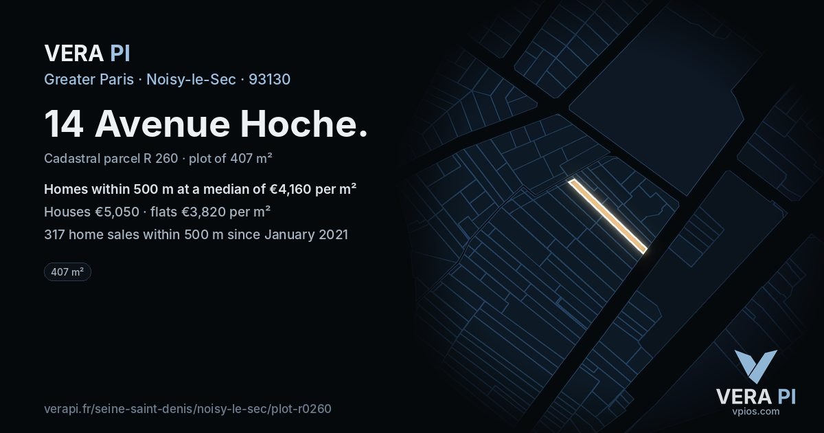 14 Avenue Hoche, Noisy-le-Sec at night – the plot lit, the parcels around coloured by the prices near them