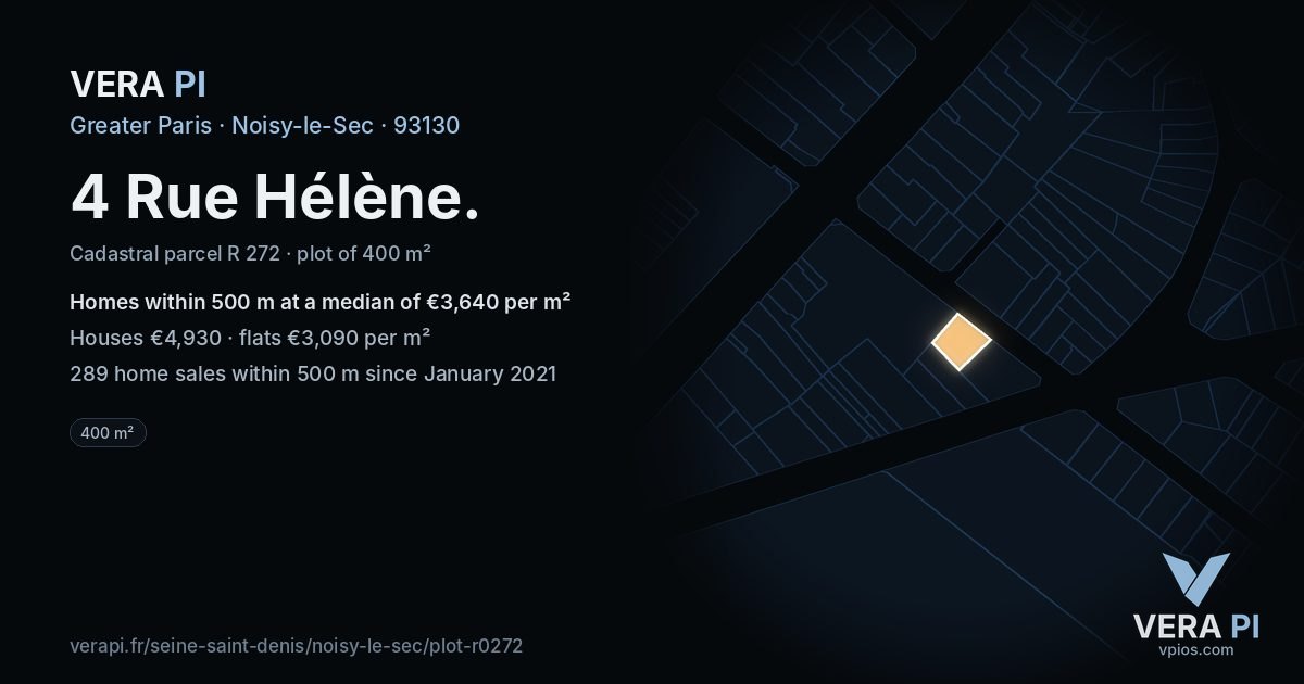 4 Rue Hélène, Noisy-le-Sec at night – the plot lit, the parcels around coloured by the prices near them