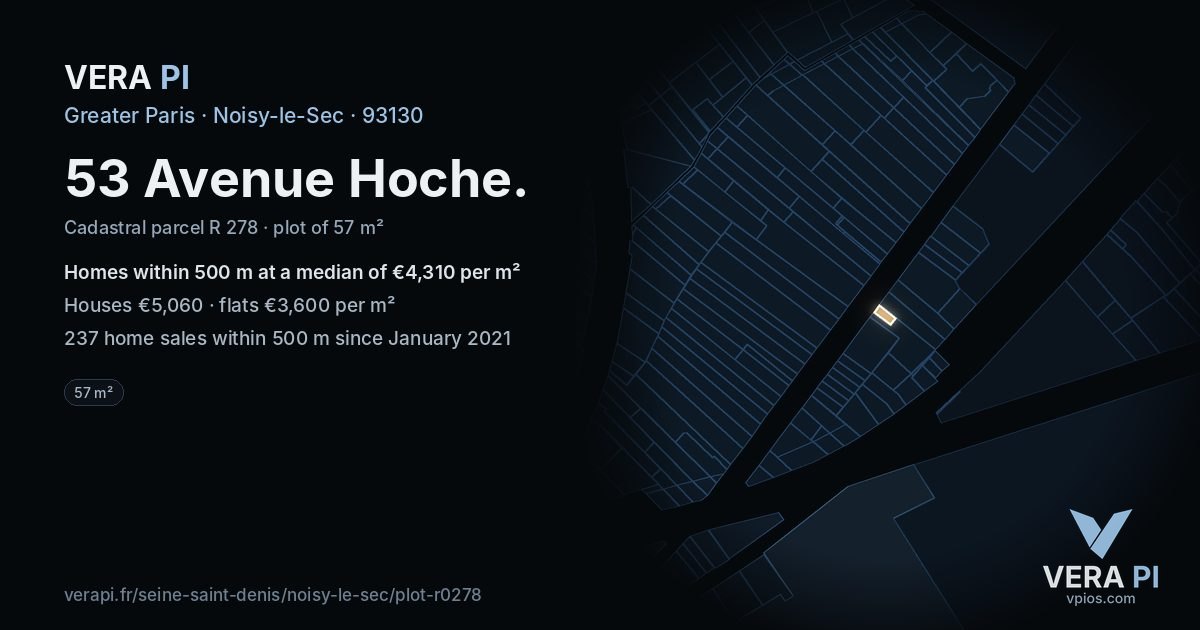 53 Avenue Hoche, Noisy-le-Sec at night – the plot lit, the parcels around coloured by the prices near them