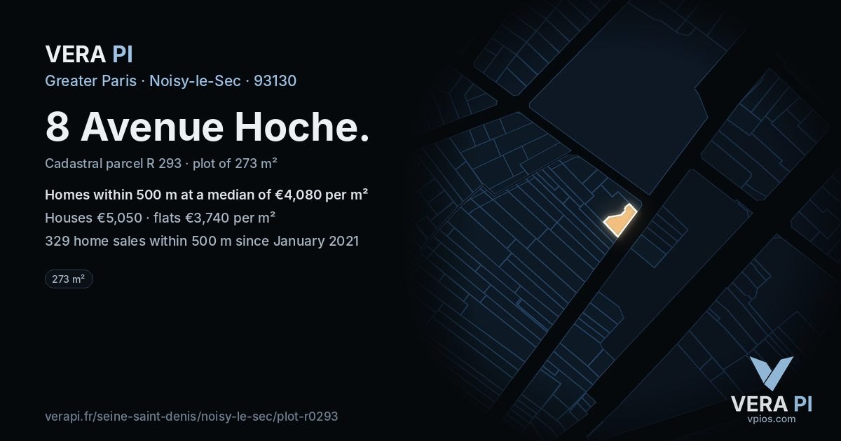 8 Avenue Hoche, Noisy-le-Sec at night – the plot lit, the parcels around coloured by the prices near them
