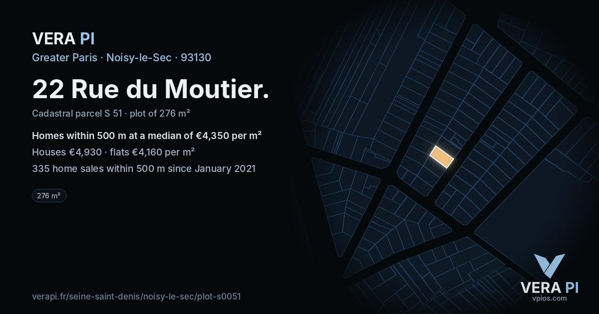 22 Rue du Moutier, Noisy-le-Sec at night – the plot lit, the parcels around coloured by the prices near them