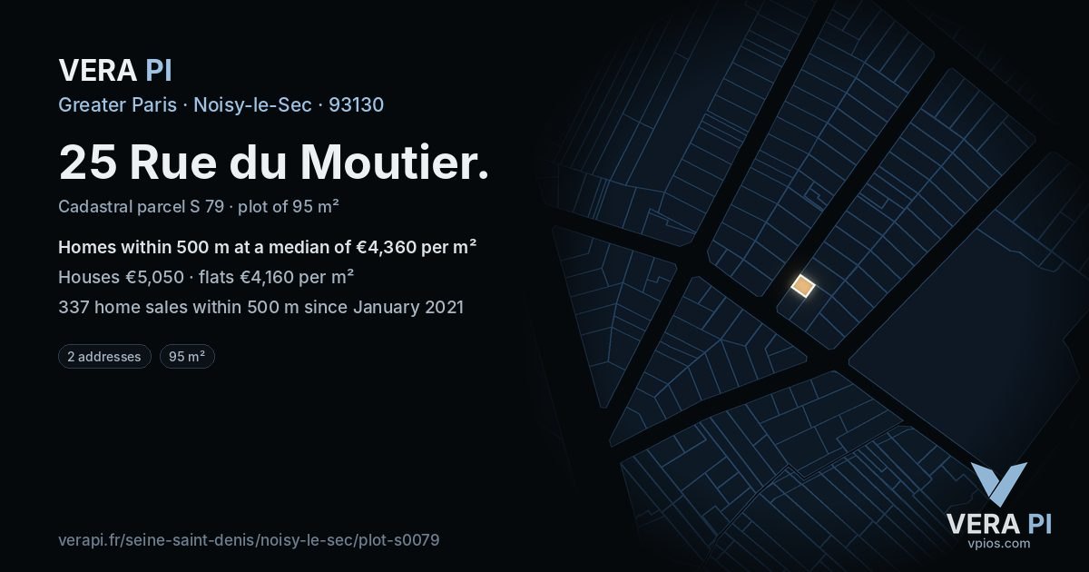 25 Rue du Moutier, Noisy-le-Sec at night – the plot lit, the parcels around coloured by the prices near them
