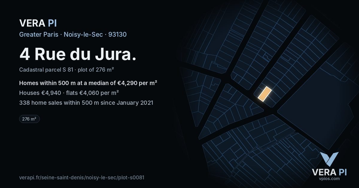 4 Rue du Jura, Noisy-le-Sec at night – the plot lit, the parcels around coloured by the prices near them