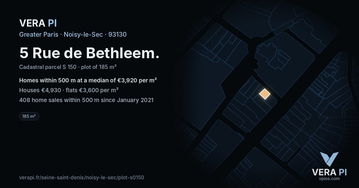 5 Rue de Bethleem, Noisy-le-Sec at night – the plot lit, the parcels around coloured by the prices near them