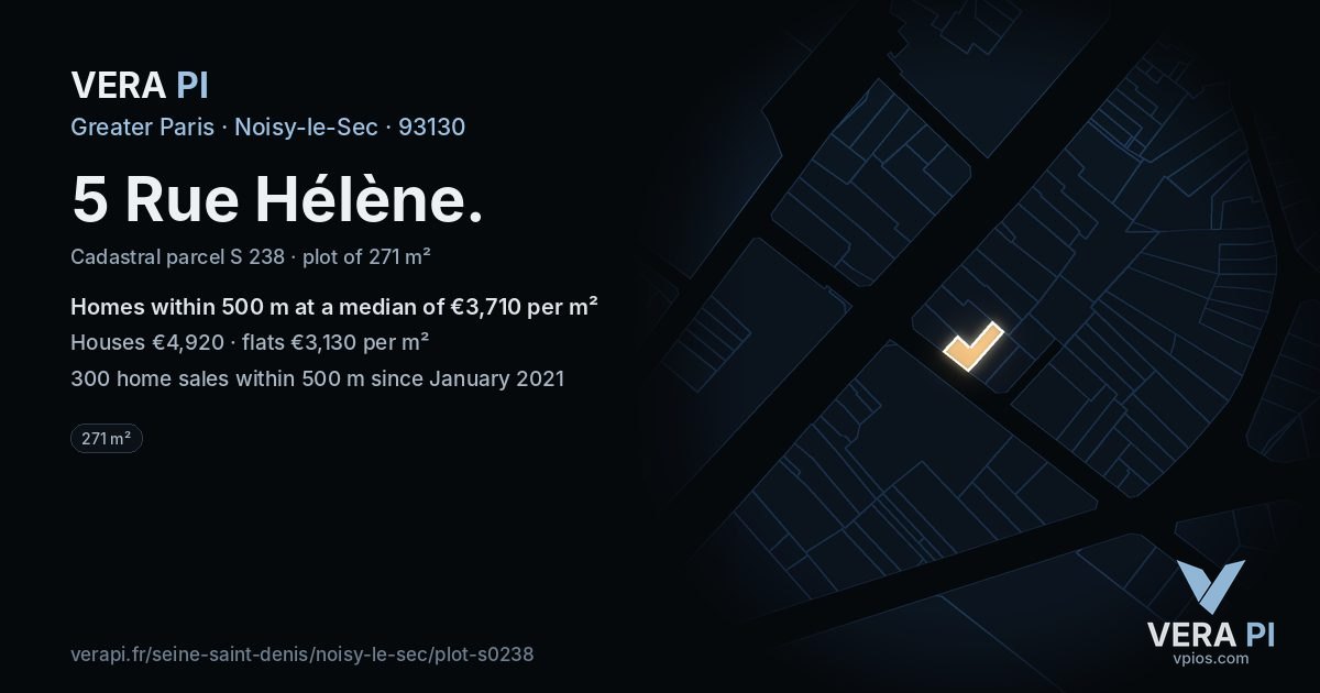 5 Rue Hélène, Noisy-le-Sec at night – the plot lit, the parcels around coloured by the prices near them