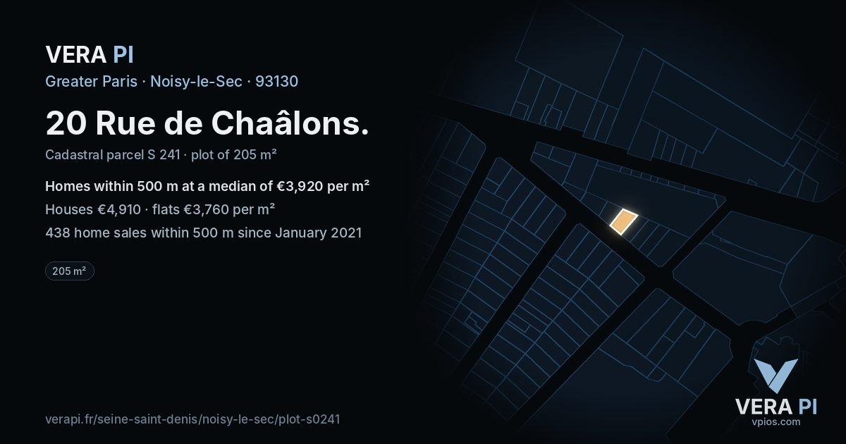 20 Rue de Chaâlons, Noisy-le-Sec at night – the plot lit, the parcels around coloured by the prices near them