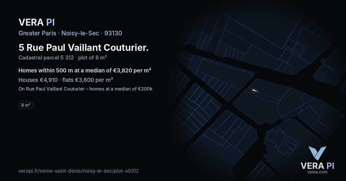 5 Rue Paul Vaillant Couturier, Noisy-le-Sec at night – the plot lit, the parcels around coloured by the prices near them