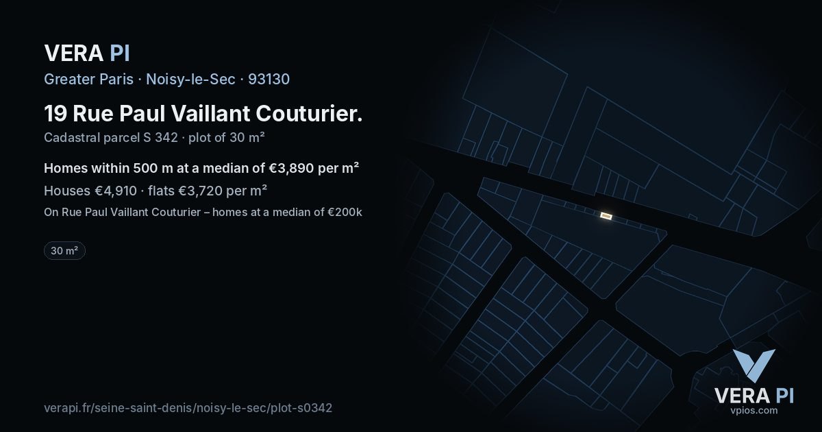 19 Rue Paul Vaillant Couturier, Noisy-le-Sec at night – the plot lit, the parcels around coloured by the prices near them