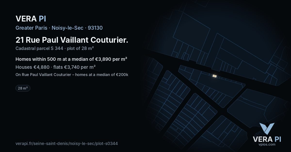 21 Rue Paul Vaillant Couturier, Noisy-le-Sec at night – the plot lit, the parcels around coloured by the prices near them