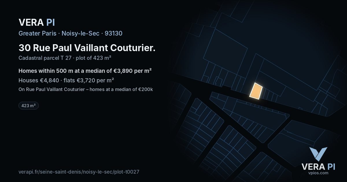 30 Rue Paul Vaillant Couturier, Noisy-le-Sec at night – the plot lit, the parcels around coloured by the prices near them