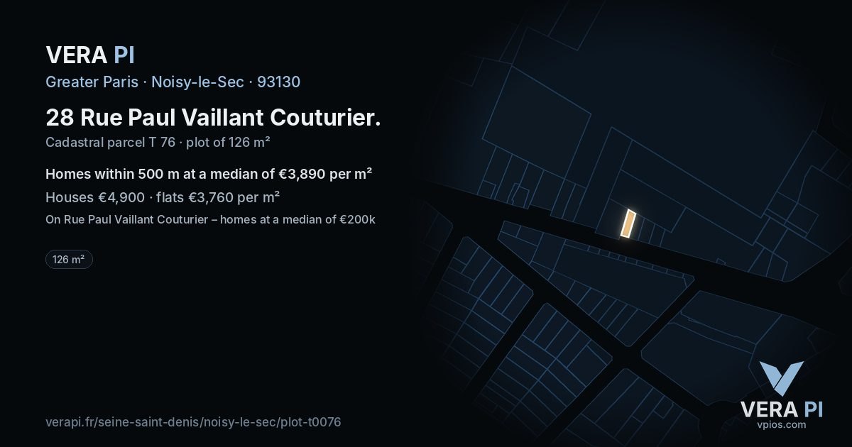 28 Rue Paul Vaillant Couturier, Noisy-le-Sec at night – the plot lit, the parcels around coloured by the prices near them